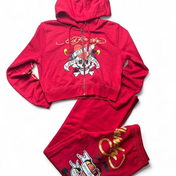 Rare ed hardy red and white tracksuit - Picture 1 of 4
